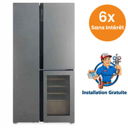 Réfrigérateur Side By Side Hyundai Inverter 548L NoFrost + Cave À Vin Verre Gris