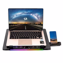 Refroidisseur pour Pc portable - 5 VENTILATEURS LUMIÈRE RGB - 2 PORTS USB - Bouton lumineux RGB - Bouton de commande du venti ...