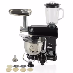 Robot Pétrin Multifonction 3en1 Topmatic - Puissance: 1800W - Capacité du Bol: 5 Litres avec couvercle en acier inoxydable po ...