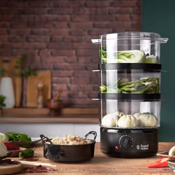 Russell Hobbs 26530-56 cuiseur vapeur 3 Nombre de paniers Pose libre 400 W Noir, Translucide