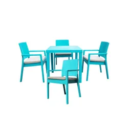 Salon de Jardin BOHEME Vert Boga 4 Chaise avec Coussins et Table