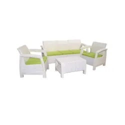 Salon de Jardin CARTHAGE 5 Places en Blanc avec Coussins