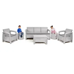 Salon de Jardin CARTHAGE 5 Places Gris avec Coussins