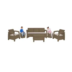 Salon de Jardin CARTHAGE 5 Places Taupe avec Coussins en Beige