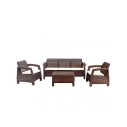 Salon de Jardin CARTHAGE 5 Places WENGUE avec Coussins