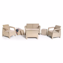 Salon De Jardin Carthage  - Nombre de places : 6 Places ( 2xFauteuil Carthage +  Divan 2 places + 2xTabouret Coffre rotin ) - ...