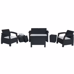 Salon De Jardin Carthage  - Nombre de places : 6 Places ( 2xFauteuil Carthage +  Divan 2 places + 2xTabouret Coffre rotin ) - ...