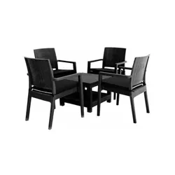 Salon de Jardin LA MARQUISE Noir 4 chaises et Coussins + Table