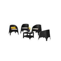 Salon de Jardin Le PACHA Noir 4 Chaises et Coussins + Table