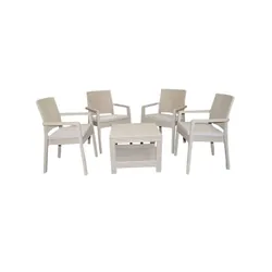 Salon de Jardin MARQUISE en Couleur Grège 4 Chaises et Coussins + Table Byrsa