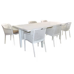 SALON MAJESTIC 6P (TABLE GAMMARTH + 6 FAUTEUILS MAJESTIC) -  Couleurs :  Blanc, Grège, brun, Gris, wengue, Noir.