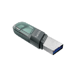 SanDisk iXpand Flash Drive Flip lecteur USB flash 128 Go USB Type-A / Lightning 3.2 Gen 1 (3.1 Gen 1) Gris, Argent, Transparent