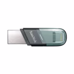SanDisk iXpand Flash Drive Flip, 256 Go, USB Type-A / Lightning, 3.2 Gen 1 (3.1 Gen 1), Casquette, Gris, Argent, Transparent