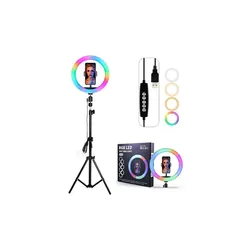 Selfie Ring Light 360° Motorise + tripode / RGB / Noir