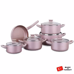 Set 11 Pièces KORKAMZ Lina - Matière: Granite - Excellent revêtement antiadhésif à l'intérieur - Extrêmement résistant aux ra ...