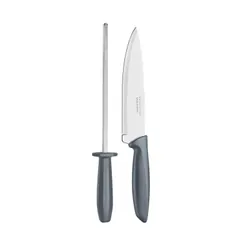 Set 2 Pièces Tramontina Couteau De Cuisine 8" + Aiguiseur Plenus