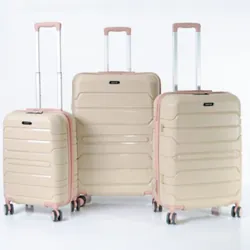Set De 3 Valises Incassable Avec Roues Démontables Crème Saumon