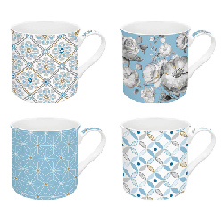 Set De 4 Mugs Porcelaine Trend & Bleu Clair