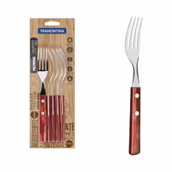 Set de 6 Fourchettes De Table Tramontina - Nombre de pièces : 6 pièces - Lames: en acier inoxydable - Manches:  en bois polyw ...