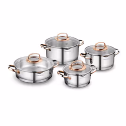 Set de 8 pièces Korkmaz Rosanna Inox 18/10 Cr-Ni-Couvercles vitrées avec crépine.-Indicateur de niveau disponible.-Compatible ...