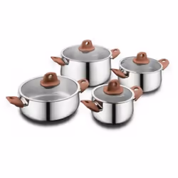 Set de 4 faitouts avec couvercles
Gamme Korkmaz Inox 18/10 Cr-Ni
Triple base équipée d'une capsule compatible pour cuisiner s ...