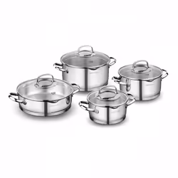 Set de 8 pièces Korkmaz Steama  Inox 18/10 Cr-Ni-Couvercles vitrées avec crépine.-Compatible avec l'induction, base de-capsul ...