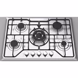 Plaque de Cuisson AZUR - Type de plaque: Gaz - Largeur: 75 cm - Nombre de Foyers: 5 Foyers - Grilles fonte - Commandes par bo ...