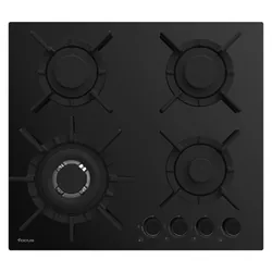 Focus F 4015BS - Plaque gaz 4 feux, 60 cm, avec thermocouple, vitro noir