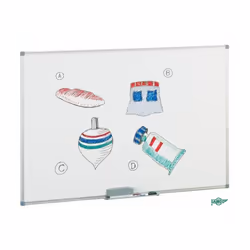 Tableau Blanc Laminé - Dimensions: 90 x 120 cm - Cadre en aluminium de 8 mm et coins décoratifs - La surface en mélamine perm ...