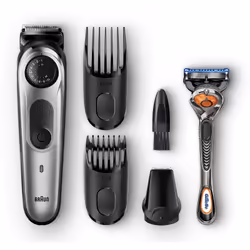 Tondeuse à barbe avec molette de précision - 3 accessoires et rasoir Gillette Fusions5 - Témoin de charge LED - Utilisation s ...
