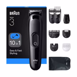Tondeuse Multifonction 10EN1 BRAUN - Alimentation: Rechargeable - Type de batterie: Ni-MH - Autonomie: 50 minutes - Charge complète: 10 heures - 14 réglages de longueurs: 0