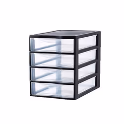Tour de rangement 4 tiroirs multikaz plastic - Multifonction - Couleur : noir / transparent - Dimension 36.5X26X33.5 - Poids  ...