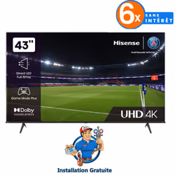 Tv Hisense 43A6K - Taille de l'écran : 43 pouces - Résolution : 3480x2160 pixels - Système d'exploitation : Vidaa U 6.0 - Pro ...