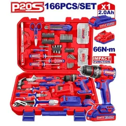Valise d'Outils EMTOP EEDK16601 166 Pièces avec Perceuse 20V 66Nm