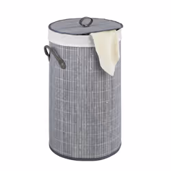 WENKO Coffre à linge Bamboo rond Gris corbeille à linge 55 l - Vue supplémentaire 2