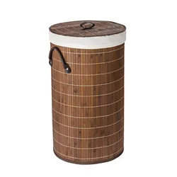 WENKO Coffre à linge Bambou Marron foncé avec sac à linge