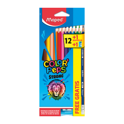 Maped Strong colour pencils Noir, Marron, Vert, Bleu clair, Vert clair, Marine, Orange, Pêche, Rose, Violet, Rouge, Jaune 12 pièce(s)