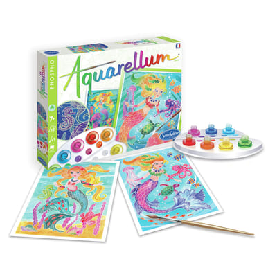 Actividad Creativa Infantil Recarga Aquarellum Junior Sirenas – 4 Láminas Con Engarces, Pintura De Acuarela, Actividad Educativa Para Niños, Estimula Creatividad Y Motricidad