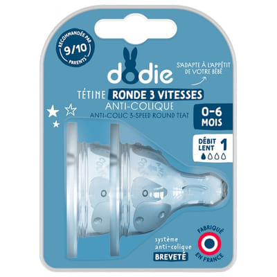 Dodie 2 Tétines Rondes 3 Vitesses Anti-Colique Débit Lent 0-6 Mois, Vue principale