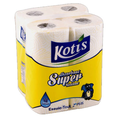 4 Rouleaux Papier Essuie Tout Kotis Plus Blanc, Vue principale