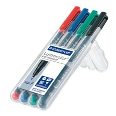Staedtler Lumocolor 318 WP4 marqueur indélébile Pointe fine Noir, Bleu, Vert, Rouge 4 pièce(s), Vue principale