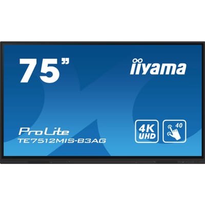 iiyama TE7512MIS-B3AG affichage de messages En forme de kiosk 190,5 cm (75") LCD Wifi 400 cd/m² 4K Ultra HD Noir Écran tactile Intégré dans le processeur Android 11 24/7, Vue principale
