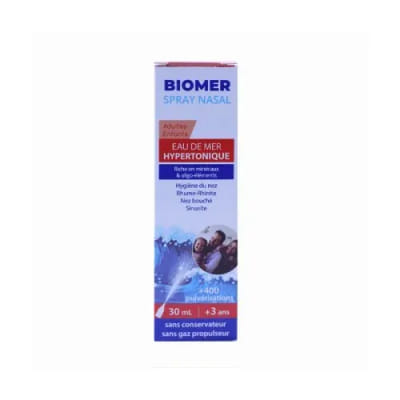 BIOMER SPRAY NASAL ENFANT ADULTE EAU DE MER HYPERTONIQUE 30ML, Vue principale