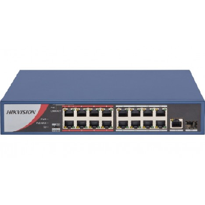Hikvision Digital Technology DS-3E0318P-E/M(B) commutateur réseau Non-géré Fast Ethernet (10/100) Connexion Ethernet, supportant l'alimentation via ce port (PoE) Bleu