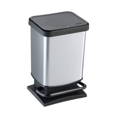 Rotho 1754010264 poubelle 20 L Rectangulaire Métal, Plastique Noir, Argent, Vue principale