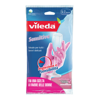 Vileda Sensitive Gants de ménage Rose Coton, Latex, Vue principale