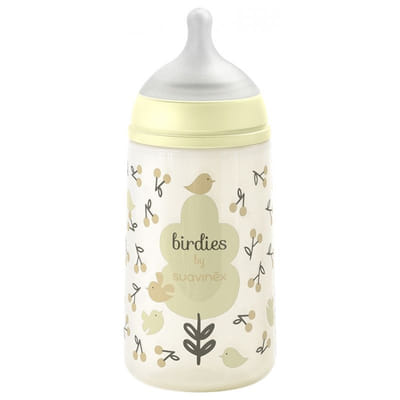 Suavinex Birdies Biberon Tétine Symétrique Débit Moyen 270 ml 3 Mois et + - Couleur : Beige, Vue principale