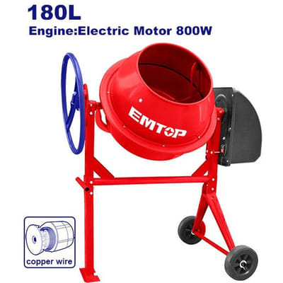 Bétonnière Électrique Emtop ECMX18011 0,8 kW Rouge & Bleu, Vue principale