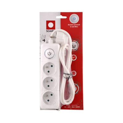 Bloc Multiprise SOMEF 3 Modules Avec Bouton poussoir 3 M - Blanc, Vue principale