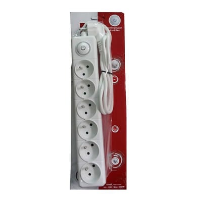 Bloc Multiprise SOMEF 6 Modules Avec Bouton Poussoir 1.4M - Blanc, Vue principale